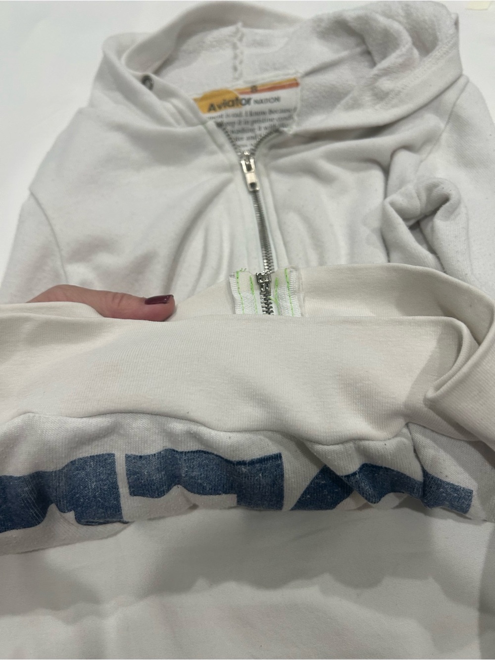 Aviator Nation Kids White Zip Hoodie with Navy Logo